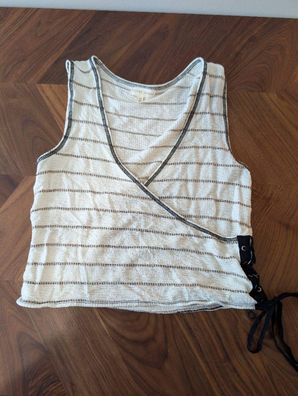 Gilded Intent Cream Striped Wrap Tank with Black Trim